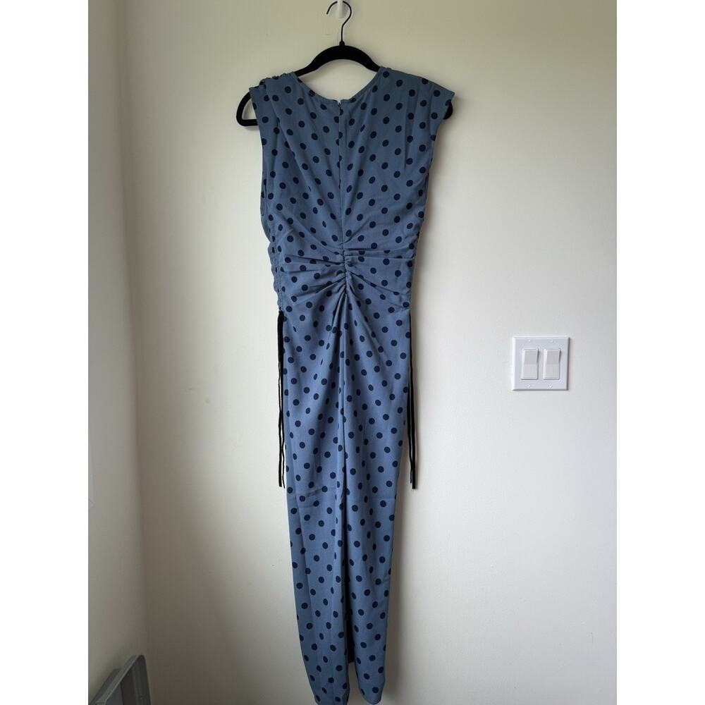 NWT Lisa Says Gah Oxford Dot Ruched Midi Dress Blue Polka Dot XS - Picture 7 of 11